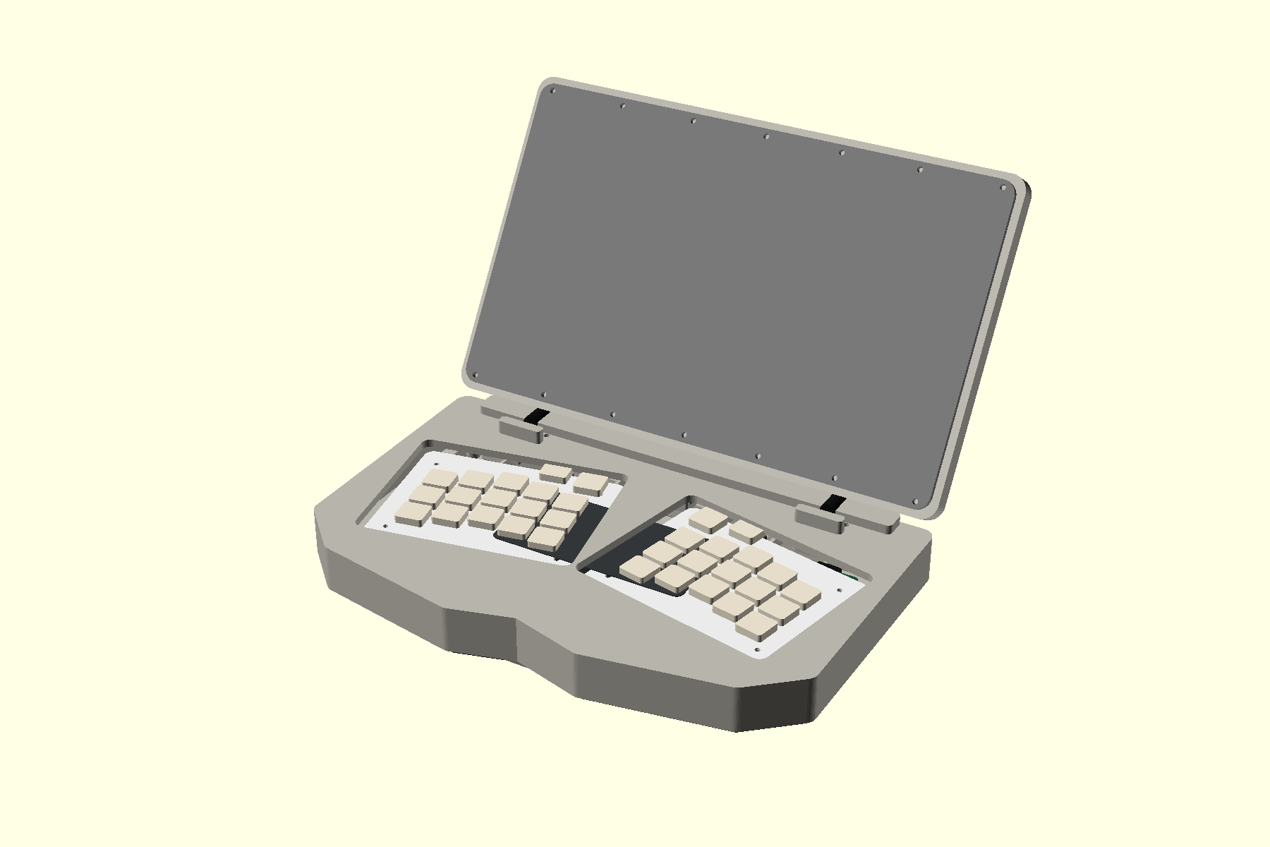 Keyboard-side isometric rendering of the cyberdeck