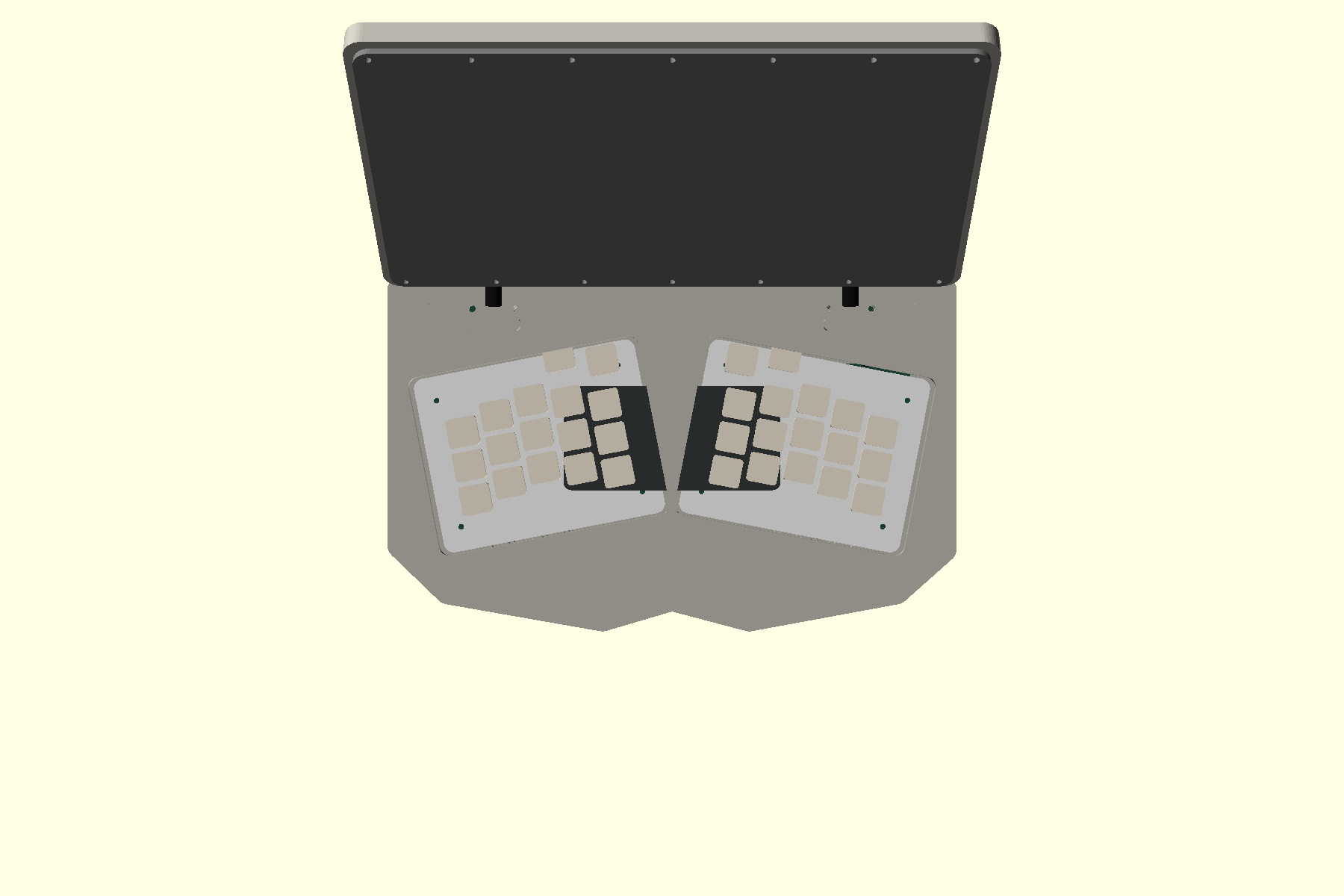 Top rendering showing the split ergonomic keyboard layout